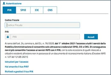 Ecran d'accueil du service MyINPS