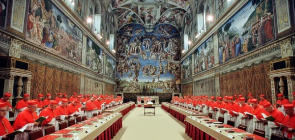 Cardinaux réunis en conclave dans la chapelle Sixtine.